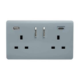 ART-SKT213USB31ACCG  2 Gang 13Amp Short S/W Double Socket With 1 x Type A & 1 x Type C 3.1mAh USB Cool Grey